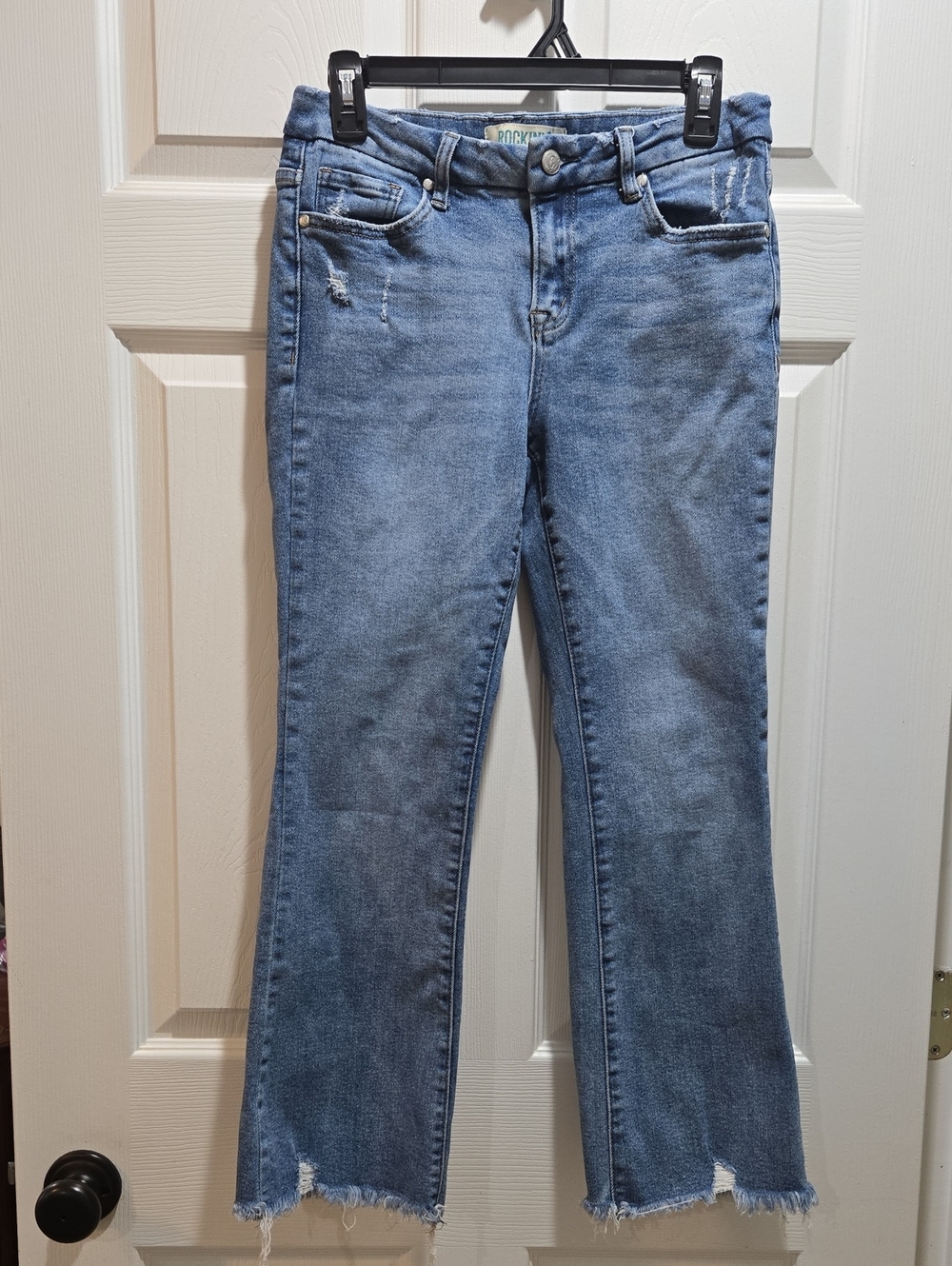 Rockin' C Women's Distressed And Raw Hem Straight Leg Jean. Size 28.